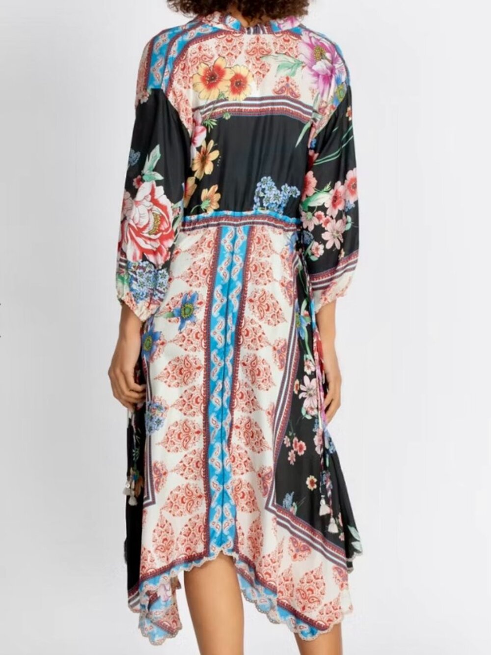 Johnny Was Geana Patsy 100% Silk Midi Dress Handkerchief Hem XL NWT $540